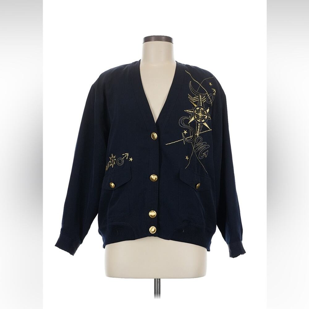 Tara‎ Vanessa Navy and gold moon and stars jacket, size med